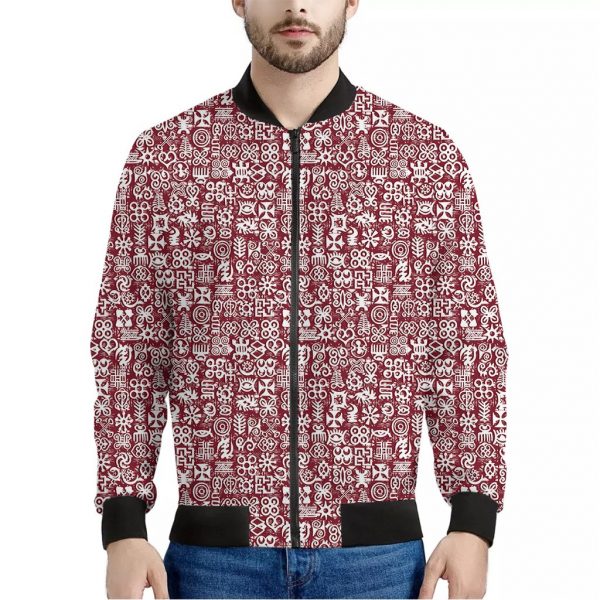 Red African Adinkra Tribe Symbols Bomber Jacket