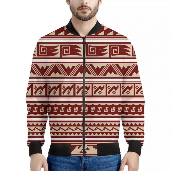 Red And Beige Southwestern Pattern Print Bomber Jacket