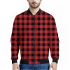 Red And Black Buffalo Check Print Bomber Jacket