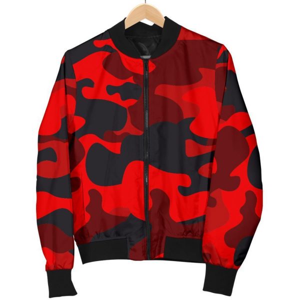 Red And Black Camouflage Print Bomber Jacket