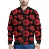 Red And Black Carnation Pattern Print Bomber Jacket