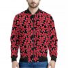 Red And Black Frangipani Pattern Print Bomber Jacket