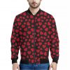 Red And Black Heart Pattern Print Bomber Jacket