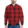 Red And Black Tartan Pattern Print Bomber Jacket