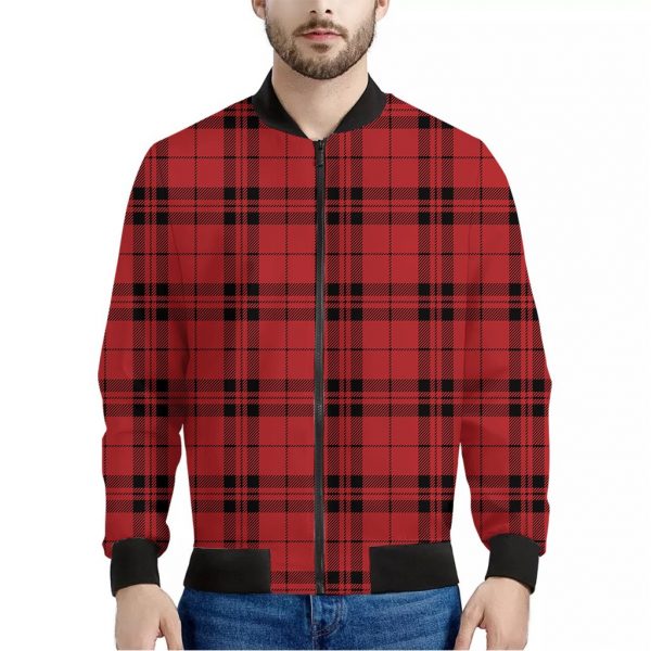 Red And Black Tartan Pattern Print Bomber Jacket