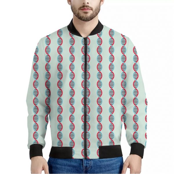 Red And Blue DNA Pattern Print Bomber Jacket