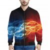 Red And Blue Lightning Print Bomber Jacket