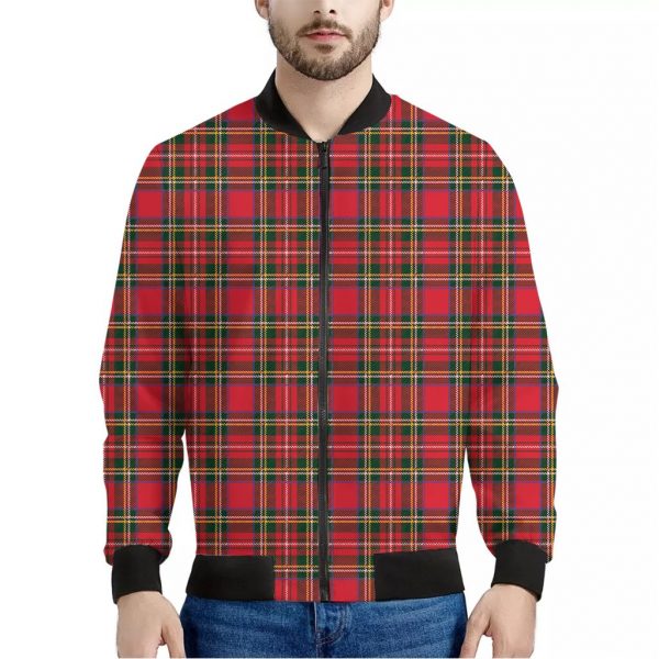 Red And Green Scottish Tartan Print Bomber Jacket