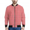 Red And White Check Pattern Print Bomber Jacket