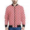 Red And White Checkered Pattern Print Bomber Jacket