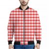 Red And White Gingham Pattern Print Bomber Jacket