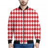Red And White Harlequin Pattern Print Bomber Jacket