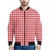Red And White Houndstooth Pattern Print Bomber Jacket