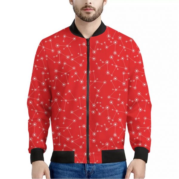 Red And White Snowflake Pattern Print Bomber Jacket