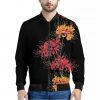 Red And Yellow Japanese Amaryllis Print Bomber Jacket