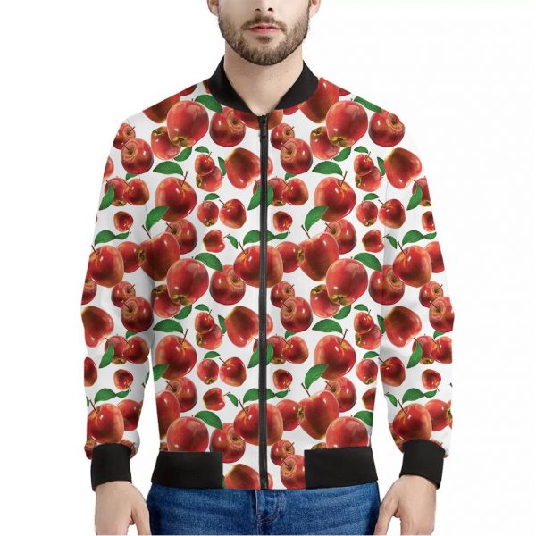 Red Apple Pattern Print Bomber Jacket