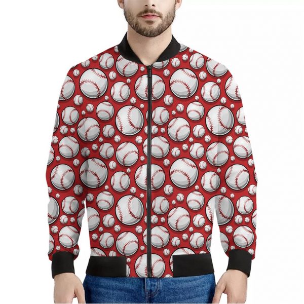 Red Baseball Pattern Print Bomber Jacket