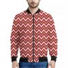 Red Beige And White Chevron Print Bomber Jacket