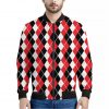 Red Black And White Argyle Print Bomber Jacket