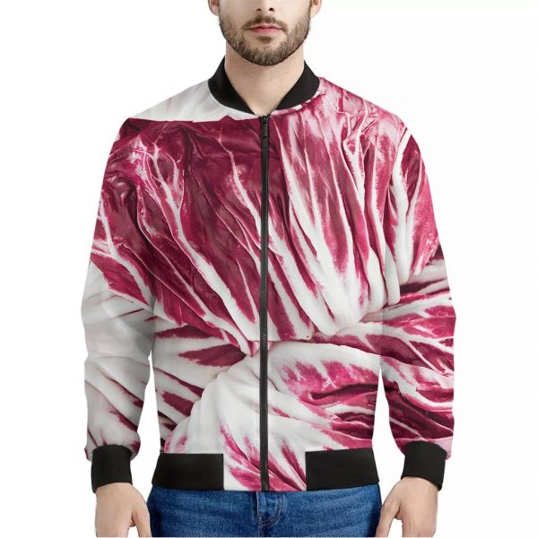 Red Cabbage Leaves Print Bomber Jacket