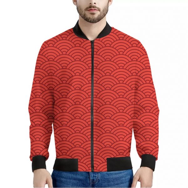 Red Chinese Pattern Print Bomber Jacket