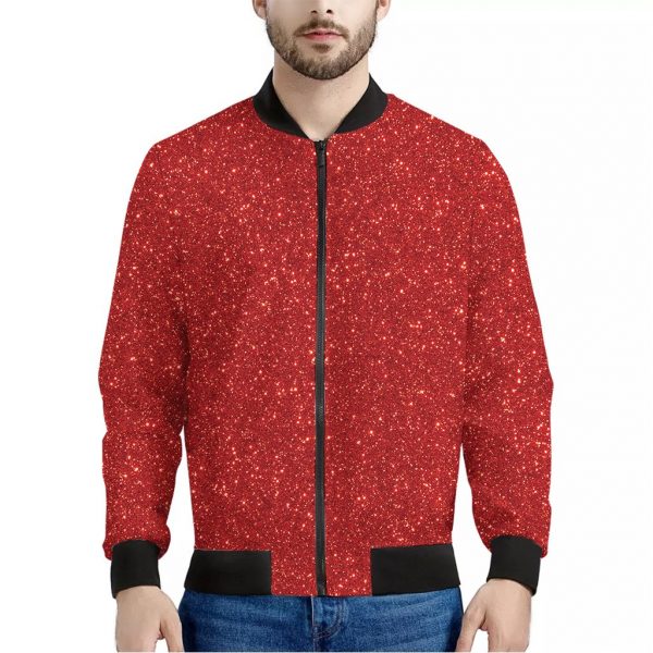 Red Glitter Texture Print Bomber Jacket