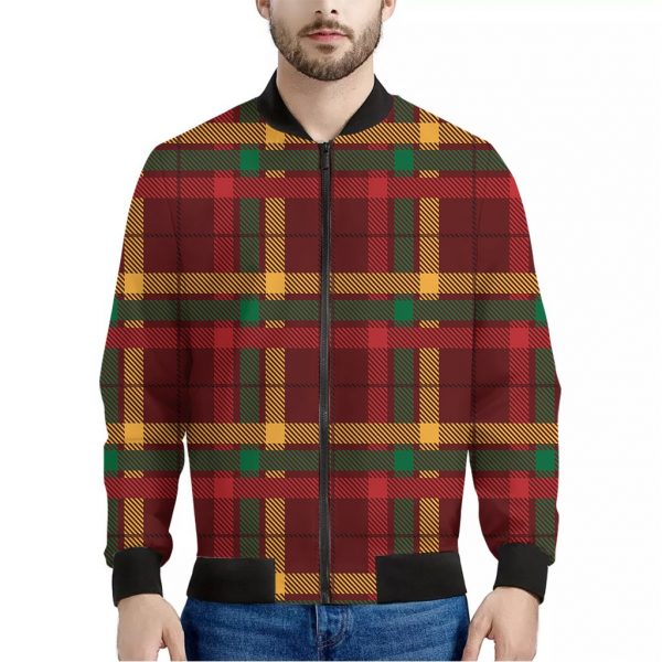 Red Green And Yellow Stewart Print Bomber Jacket