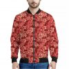 Red Hawaiian Tropical Pattern Print Bomber Jacket