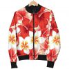 Red Hibiscus Plumeria Pattern Print Bomber Jacket