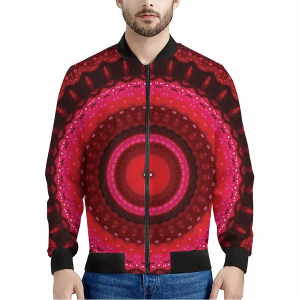 Red Kaleidoscope Print Bomber Jacket