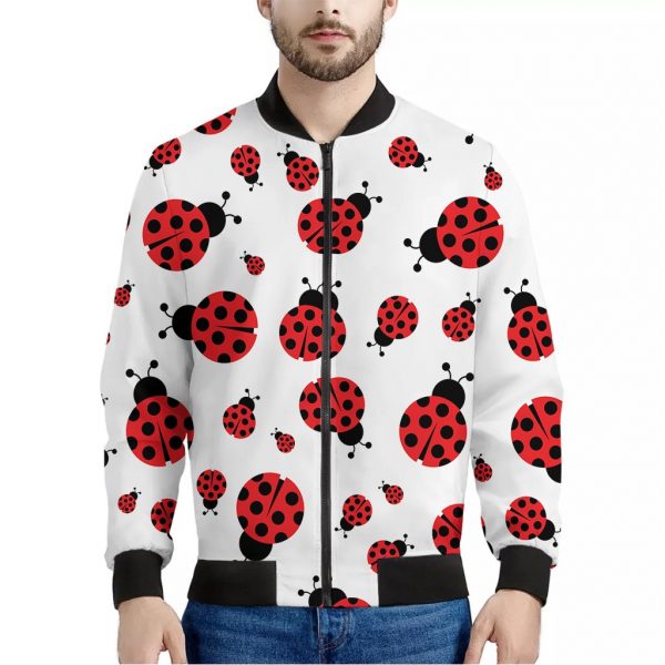 Red Ladybug Pattern Print Bomber Jacket