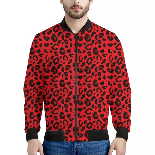 Red Leopard Print Bomber Jacket