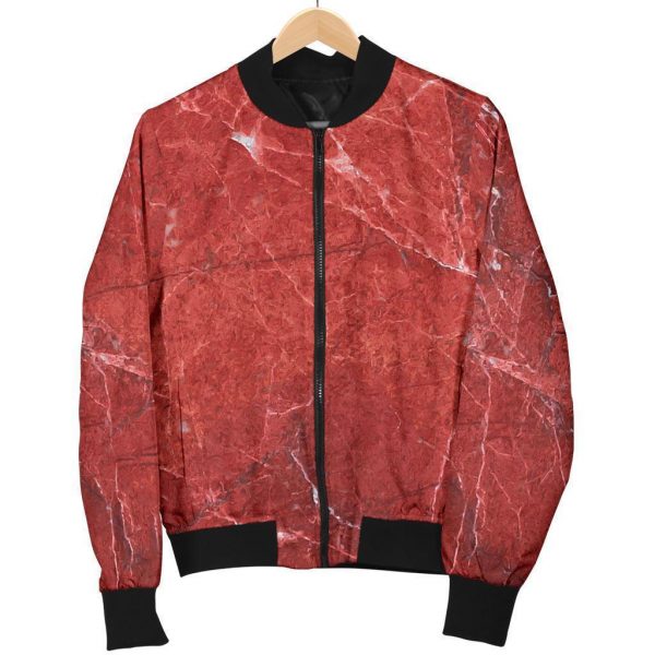 Red Marble Print Bomber Jacket