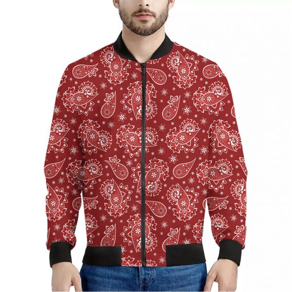 Red Paisley Pattern Print Bomber Jacket