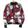 Red Peony Skull Pattern Print Bomber Jacket