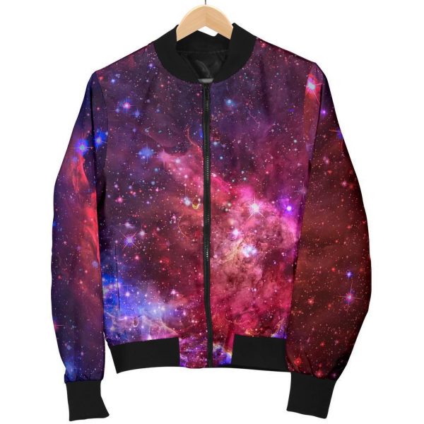 Red Purple Nebula Galaxy Space Print Bomber Jacket