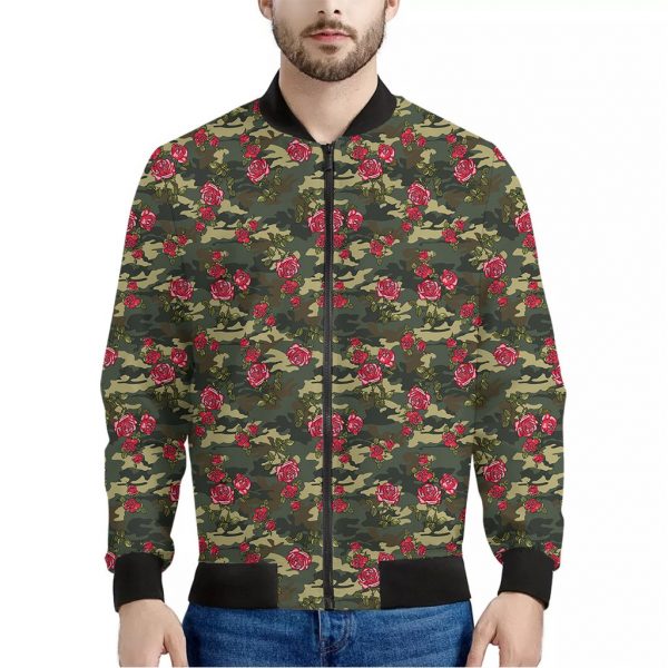 Red Rose Flower Camouflage Print Bomber Jacket