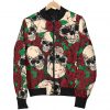 Red Rose Skull Pattern Print Bomber Jacket