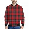 Red Scottish Tartan Pattern Print Bomber Jacket