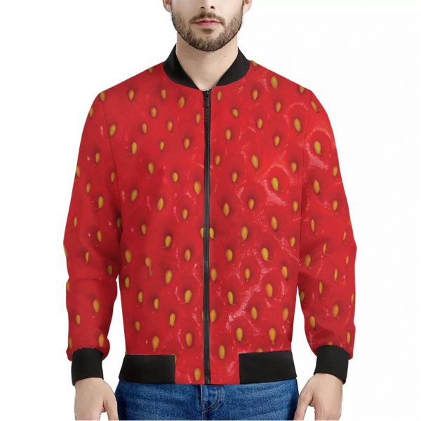 Red Strawberry Texture Print Bomber Jacket