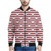 Red Striped USA Star Pattern Print Bomber Jacket