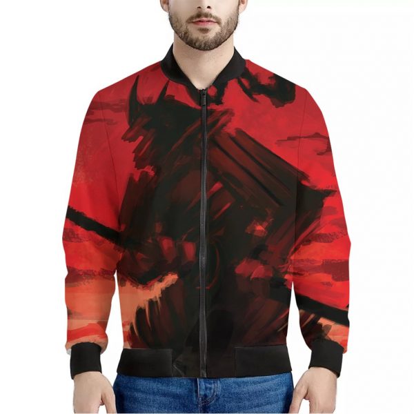Red Sunset Samurai Print Bomber Jacket