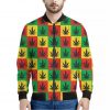 Reggae Marijuana Leaf Pattern Print Bomber Jacket