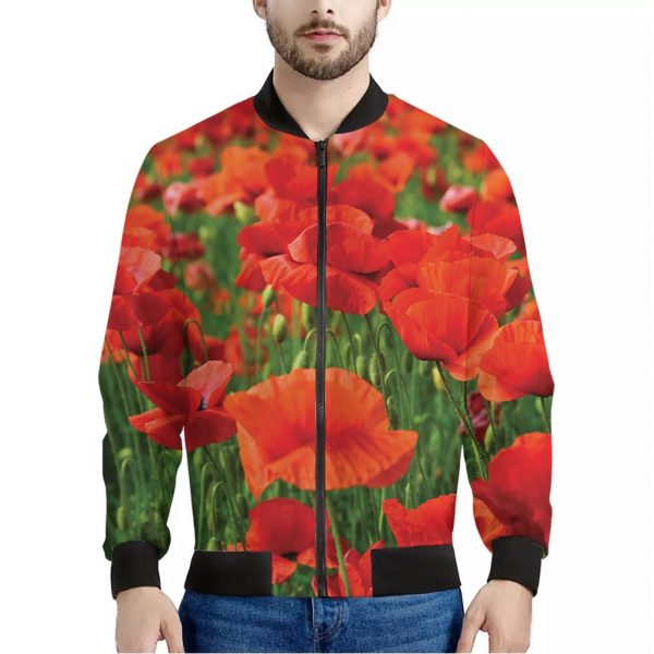 Remembrance Day Poppy Print Bomber Jacket