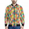 Retro Harlequin Pattern Print Bomber Jacket