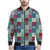 Retro Nautical Patchwork Pattern Print Bomber Jacket