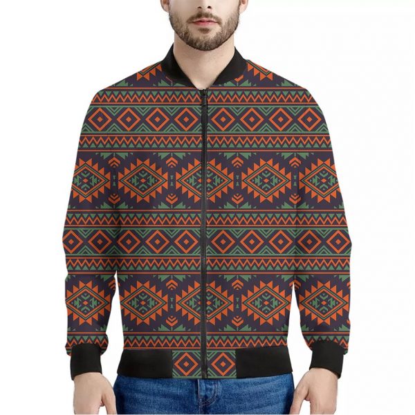 Retro Tribal Navajo Pattern Print Bomber Jacket