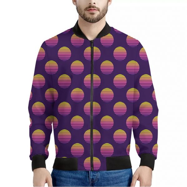 Retrowave Sunset Pattern Print Bomber Jacket