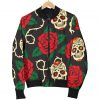 Rose Flower Sugar Skull Pattern Print Bomber Jacket
