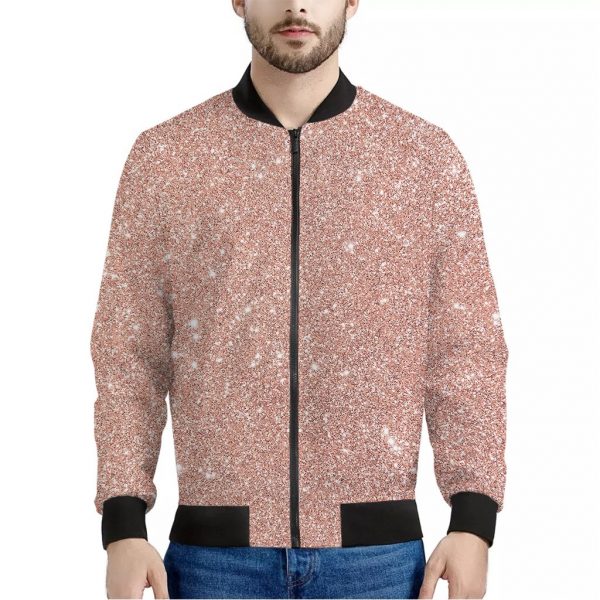 Rose Gold Glitter Texture Print Bomber Jacket
